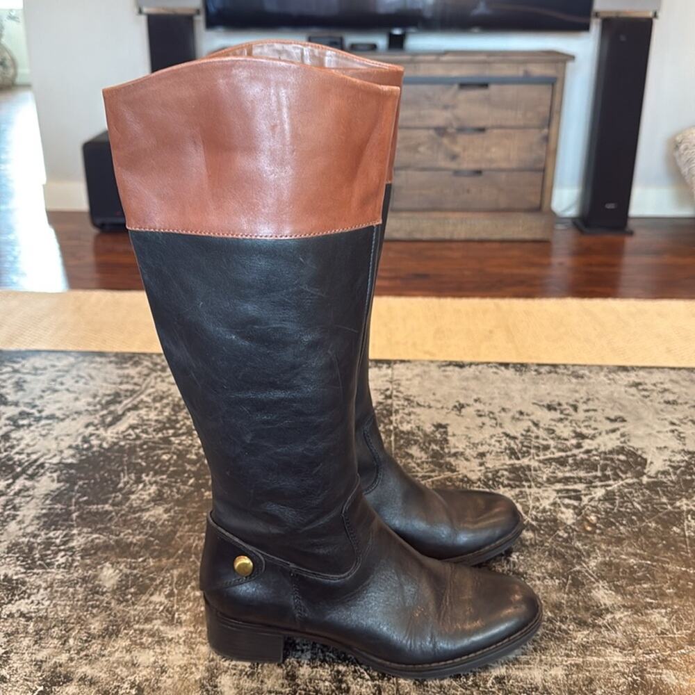 Franco Sarto Black/Brown Leather Riding Boots Size 7 - Picture 4 of 8